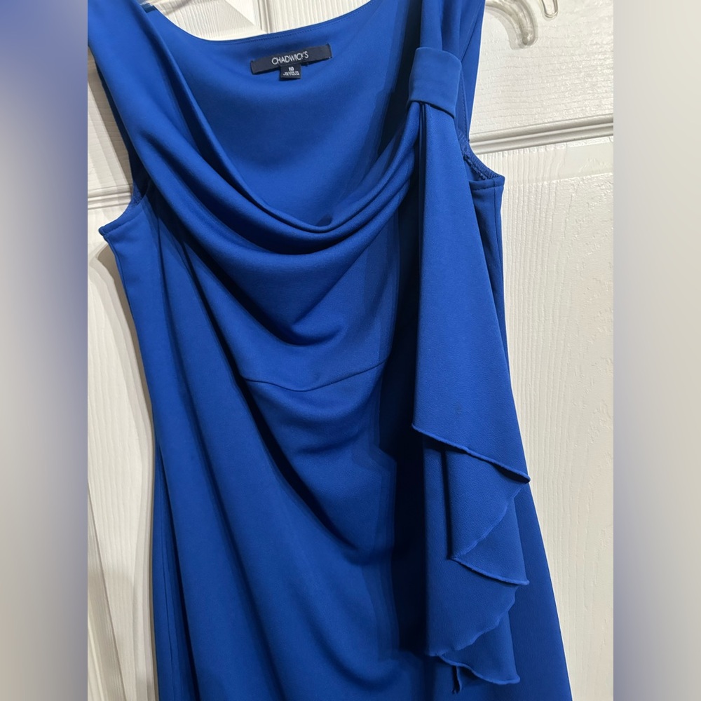 Chadwicks Blue Asymmetrical Draped Cocktail Dress